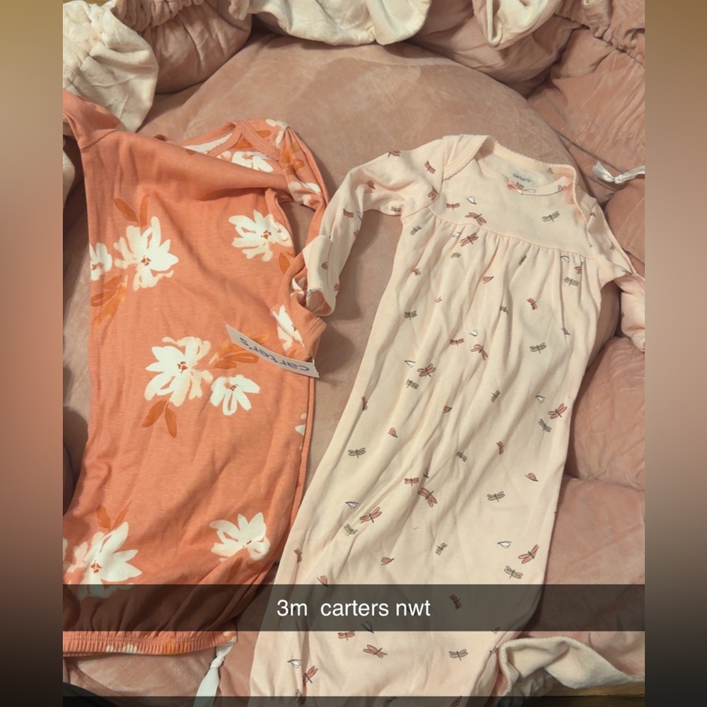 Carter's Floral and Patterned Baby Gowns - Orange and Cream